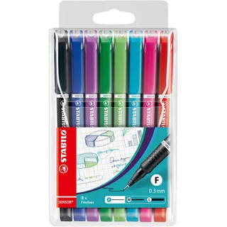 STABILO - Fineliner mit gefederter Spitze - SENSOR F | fein, 8er Pack