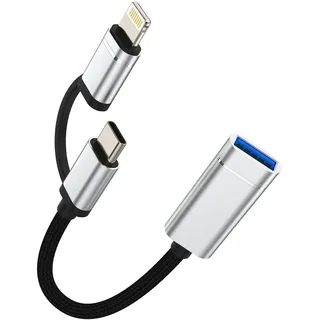 Adapter iPhone USB A auf Lightning USB C Jack Kabel (2-in-1) OTG-Kamera-Stecker Typ Kabel für Apple Macbook Air 14 13 12 11 Pro Max 7 8 Plus iPad Air kompatibel mit Huawei Xiaomi Redmi Samsung Google