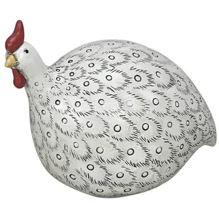 finehomegarden Dekofigur Perlhuhn Huhn weiss/schwarz Ø18x9cm H13cm Polyresin Ostern Figur (1 St), Skulptur Landhaus Osterfigur Deko Osterdekoration / Paket schwarz|weiß