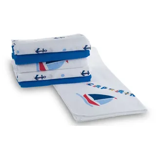 MAKIAN Spucktücher Moltontücher 6er Pack 80x80cm bedruckt Segelschiff Weiß Blau