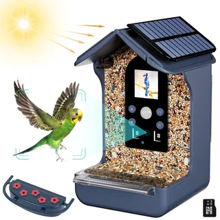 Rkdely Vogelfutterhaus, Vogelhaus Kamera mit Solares Vogelhäuschen mit 1080P HD Kamera Gartenhäuschen Automatische Video/Fotoaufnahme von Vögeln Futterstationen für Wildvögel mit 32GB SD Carte