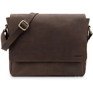 LEABAGS Leder Umhängetasche Herren & Damen I Echtleder Laptoptasche bis 14 Zoll I Messenger Bag mit Schultergurt I Schultertasche I Arbeitstasche I Tragetasche I Handtasche I Nature Dunkelbraun