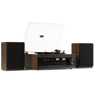 Audizio Boston - Plattenspieler mit Lautsprecher, CD-Player, DAB+ Radio, Schallplattenspieler Bluetooth & USB - Stilvolle HiFi-Anlage für Vinyl, Musik-Streaming & Radio - Riemenantrieb & Retro Design