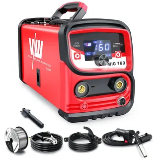 VECTOR WELDING MIG Schweißgerät 160 A, Fülldraht Schweissgerät Set für Anfänger, IGBT Interver Schweißgerät mit Digitales Display (M160D)