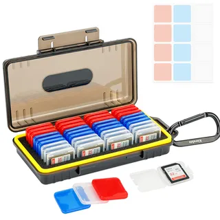 Kiorafoto SD Karten Aufbewahrung Mit 36 Pack 3 Farben Klarer Plastik Case für SDXC SDHC-Karten, Wasserbeständiger Anti-Schock Anti-Staub Speicherkarten Aufbewahrung Mit Etiketten