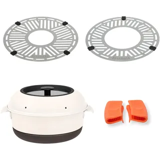 RoadBaker Komfort Set 4-teilig – Mobiler Campingbackofen mit Glasdeckel & Sichtfenster | RoadRack Backgitter Set & RoadClips | Backofen für Gaskocher, Wohnmobil & Vanlife