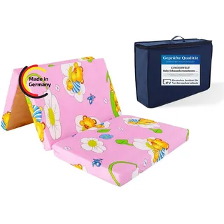 KiNDERWELT Reisebett Baby Reisematratze 120x60 cm, rosa, Klappmatratze Faltmatratze, Schaumstoff Matratze Kinder aus hochwertigem Kaltschaum, Made in Germany