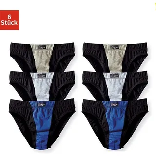 LE JOGGER Slip LE JOGGER, Jungen, Gr. 92, 6 Stk., bunt (blau, schwarz, grau, schwarz, khaki, meliert, schwarz), Jersey, Obermaterial: 100% Baumwolle, unifarben, körpernah, Unterhosen Slip, mit farblich abgesetztem Einsatz