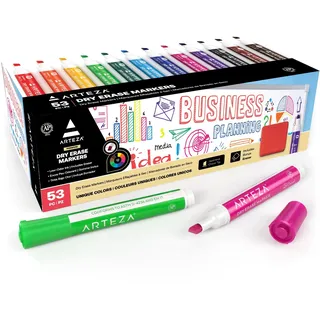 ARTEZA Whiteboard Stifte, 52 bunte Whiteboard Marker mit Keilspitze, 12 Farben, trocken abwischbare Boardmarker für Schule, Büro und Zuhause