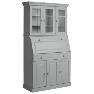 OTTO home Sekretär OTTO HOME "Rosi im Landhausstil", grau, B:100cm H:180cm T:42,5cm, Sekretäre, Sekretär, Schreibtisch aus Massivholz, mit Vitrine, in 2 Breiten