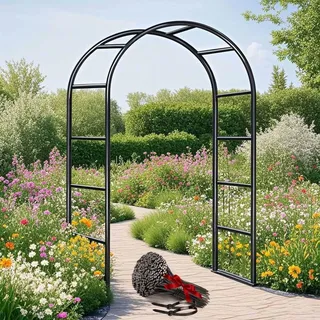 Schwer Rosenbogen Verzinkt Gartenbogen, Wetterfest Rosenbogen Aus Metall Stabil Für Kletterpflanzen Freistehend, Gartenlaube, Rosengestell Torbogen 120 140 180 200 240 280cm(Schwarz,W120 X H220cm)