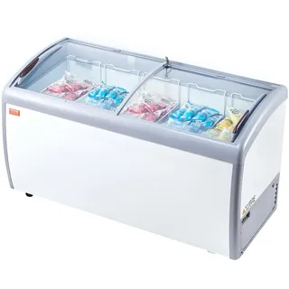 Vevor Kommerzielle Eiscreme-Vitrine, 460 L Gefriertruhe, Mobiler Tiefkühlschrank mit Glasplatte, Restaurant-Gelato-Tauchschrank mit 5 Drahtkörben, 2 Glasschiebetüren, Feststellrollen, Weiß