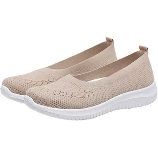 Orthopädische Schuhe Sneaker Damen Ergonomischer Schmerzlinderungs Sommer Barfußschuhe Leicht Atmungsaktive Lässige Bequeme Outdoor Sportschuhe Turnschuhe Laufschuhe Slip on Sneakers Damen (Beige, 40) - 40 EU