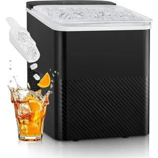 FOHERE Eiswürfelmaschine Klein, 14 Kg/24h, 9 Eiswürfel in 5 Minuten, Selbstreinigende Eiswürfelbereiter, Ice Maker mit Schaufel u. Korb, 2 Eiswürfel Größen, Eiswürfelmaschinen für Zuhause/Büro/Bar/RV