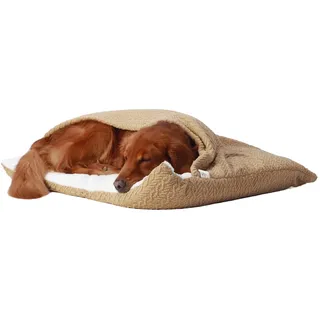 Hundeschlafsack mit Dach, Beruhigende Hundebett Hundehöhle, Winter Warm Plüsch Höhle mit Kapuze, Katzenbett mit Abnehmbaren Deckel, Hundesofa für Kleine und Mittelgroße Hunde(Beige,100x75x30cm)