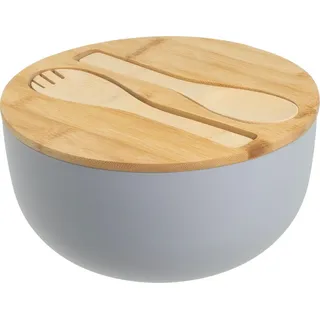Salatschüssel m. Deckel & Besteck aus Bambus,