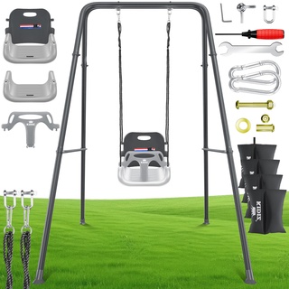 KIDIZ® Babyschaukel mit Gestell 3-in-1 Indoor & Outdoor   Kinderschaukel mit Metallständer höhenverstellbar   Schaukelgestell + 4 Sandsäcke & Sicherheitsgurt   Mitwachsender Schaukelsitz