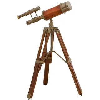 Doppel-Teleskop mit Holz-Stativ Fernrohr Fernglas Messing Antik-Stil