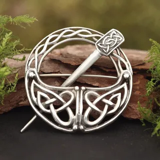 Drachensilber Silber Brosche keltische Fibel 925 Silber - Silber