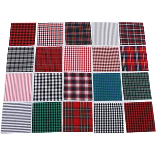 20 Stück Plaid Baumwollstoff, 25 x 25 cm Kleiderstoff Dekostoff Gewebter Karierter Handgefertigter Stoff Leuchtende Klassisches Muster Weicher Baumwoll Steppstoff Bezugsstoff für Patchwork DIY