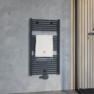 Badheizkörper Turbo 1135 x 600 mm 600 W schwarz matt Mittelventil