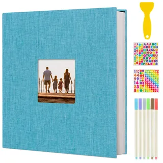 AIOR Fotoalbum Selbstklebend Einkleben, Groß Leinen Scrapbook Fotoalben zum Selbstgestalten 40 Weiß Seiten, Diy Fotobuch für Kinder Baby, für Hochzeit Geburtstag Jahrestag (Himmelblau)