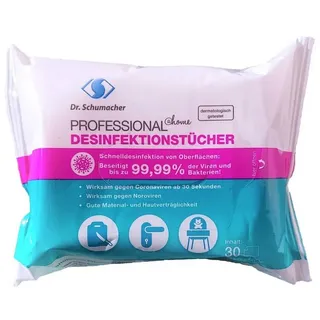 Dr. Schumacher PROFESSIONAL@home DESINFEKTIONSTÜCHER alkoholisch Oberflächen-Desinfektionsmittel (Packung, [1-St. x 30 Tücher - Tuchgröße 17,5 x 20 cm)