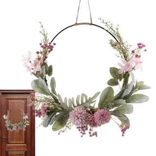 Genikeer Türkranz Trockenblumen Willkommen, Frühlings Sommer Türkranz Künstliche Blumen Metallring Modern Deko, 41CM Girlande Blumen Hochzeit Künstlich Blumenkranz, Frühlingskranz Sommerkranz Deko