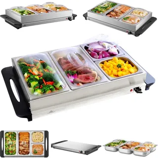 Steinborg Edelstahl Buffetwärmer Speisewärmer 4 Speisebehälter stufenlosen Temperaturregler BPA-frei 300 Watt
