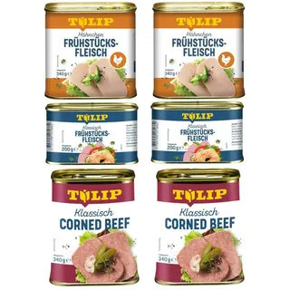 TULIP Wurstkonserve Frühstücksfleisch Corned Beef 340g + Hähnchen 340g + Schwein 200g, (Set, Corned Beef + Hähnchen + Schwein), Dänische Delikatesse