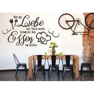 tjapalo® a25 Wandtattoo küche sprüche Wandsticker Küchensprüche Esszimmer wandtattoo wo die liebe den tisch deckt, Farbe: Schwarz, Größe: B100xH53cm