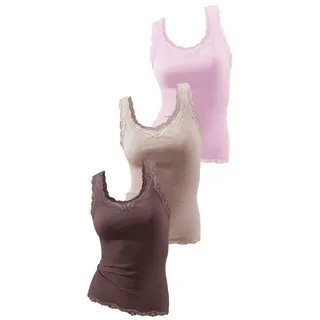H.I.S. H.I.S Tanktop mit Spitze (3er-Pack) aus reiner Baumwolle, Feinripp braun|bunt 36/38