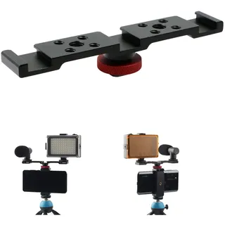 Dual Kamera Blitzschiene Light Bracket - Blitzhalterung Blitz Halterung Blitzschuh mit 1/4 3/8 Zoll Schraubenlöcher für LED Licht Stativ Blitzlicht Blitzlichtmikrofon DSLR,Schwarz