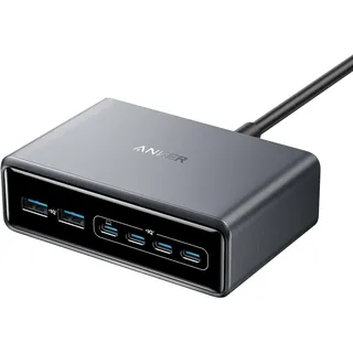 Anker Prime 200W USB C Ladegerät, 200W 6 Anschlüsse GaN Ladestation, USB-C PD Desktop Ladegerät mit Schnell-Laden, kompatibel mit iPhone 17/16/15 Series, Samsung, MacBook, Dell und mehr