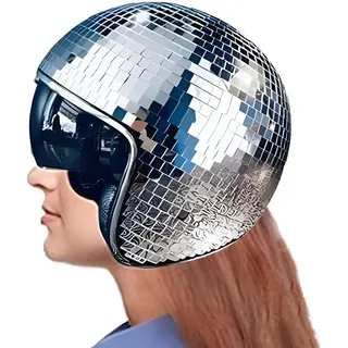 Discokugel Hüte, Disco Dekor Helme Mit Einziehbarem Visier, Glitzer Spiegel Glas Discokugel Hut Helm, Glas Discokugel Hut Helm Für Damen Herren Dj Club Bühne Bar Party Hochzeit Dance (Silber)