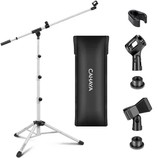 CAHAYA Mikrofonständer Stativ Boom Arm Bodenmikrofonständer mit Tragetasche und 2 Mic Clips für Gesang Performance Hochzeit Bühne und Mic Mount Weiß CY0239-1