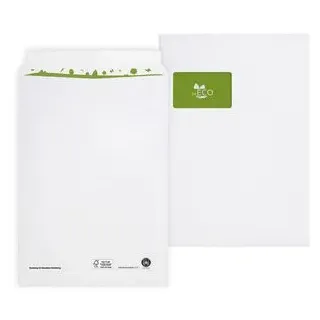 beECO Versandtaschen weiß, C4, mit Fenster, haftklebend, aus Papier, 250 Stück