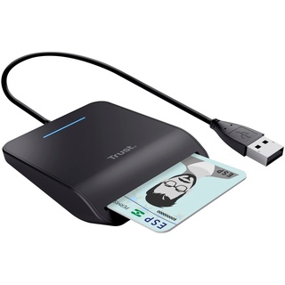 Trust Primo DNI Kartenlesegerät Personalausweis, Smartcard Leser, Konform mit FIPS 201, FIPS TAA und ISO 7816 Klasse A, B, C, Card Reader, 100 cm USB Kabel, Plug & Play, Schwarz