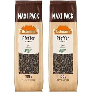 Ostmann Gewürze - Schwarze Pfefferkörner ganz | Ungemahlener Pfeffer, ideal für die Pfeffermühle oder für pikante Saucen | 100 g im Vorteilspack (Packung mit 2)