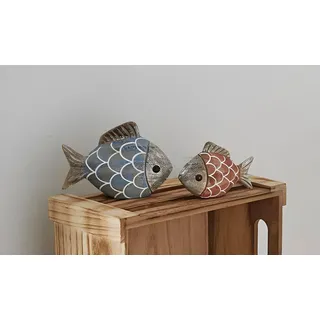 Dekoleidenschaft 2X Dekofigur Fisch aus Holz, Maritime Deko, bunt, 7 + 9 cm hoch, Dekofische, Figur, Fischfigur zum Hinstellen für Bad, Küche, Wohnzimmer, Tischdeko, Holzdeko, Holzfische