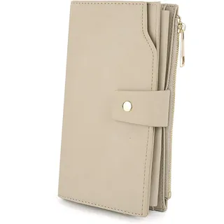 UTO Geldbörse Damen RFID Blocking große Kapazität vegan Leder beige