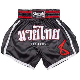 8 WEAPONS Muay Thai Shorts Bangkok, Schwarz-Weiß, Größe XXL, Kickboxhose für Training & Wettkampf, Thaibox Shorts Polyester, Atmungsaktiv, Langlebig, Kampfsporthose für MMA, K1, Boxen, Thai Boxen - XXL