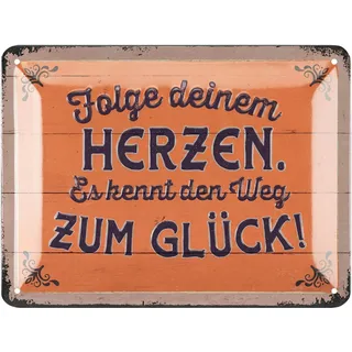 LANOLU Retro Blechschilder FOLGE DEINEM HERZEN vintage Metallschilder mit Sprüchen als Wanddeko für Küche und Garten - Shabby Chic Deko Farmhouse Holz Optik 15x20cm