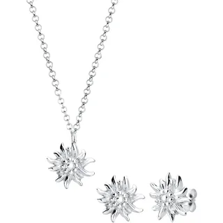 Elli Schmuckset Damen Edelweiss Anhänger Set Ohrstecker Traditionell in 925 Silber