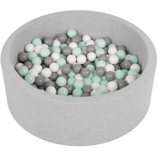 Selonis Bällebad Bällepool Für Baby Kinder 90X30cm/200 Bälle Rund, Hellgrau: Weiß/Grau/Minze