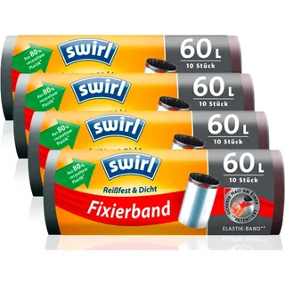 Swirl Fixierband-Müllbeutel Hausmüll Tüte Abfall Multipack 4x 60l/10Beutel