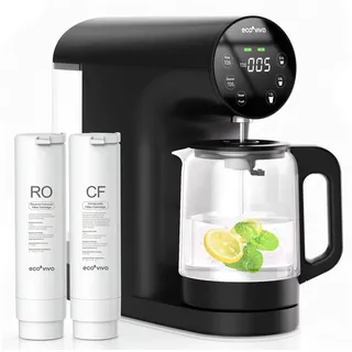 ecoviva Auftisch Osmoseanlage, Trinkwasser Umkehrosmoseanlage mit 5-stufige Filtration, Echtzeit-TDS-Monitor, 3:1 Rein zu Abfluss, Mobil Umkehrosmose Wasserfilter Null-Installation WP-RO-200G Schwarz