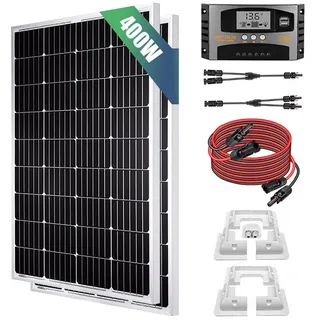 Rhein Beleuchtung Solarmodul 400W 12V Wohnmobil Solaranlage Komplettset, 400 W, Monokristallin, (Set, 1-St., Inklusive 12V/24V MPPT-Laderegler, Y-Adapter, 3m Solarmodul mit MC4), IP65 wasserdicht, hohe Effizienz, mit MPPT-Laderegler silberfarben
