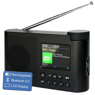Tragbares DAB Radio Klein, DAB Plus Radio mit Bluetooth, Kofferradio Akku, Mini küchenradio Batteriebetrieben, Digitalradio Alarm, Sleep Timer, 40 Voreingestellte Sender, Großes 2,4-Zoll Display