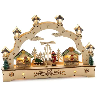 Konstsmide Holzsilhouette 2 Häuser und Junge, holzfarben, Naturfarben, batteriebetrieben, Innen, 11 warm weiße Dioden - 3240-100